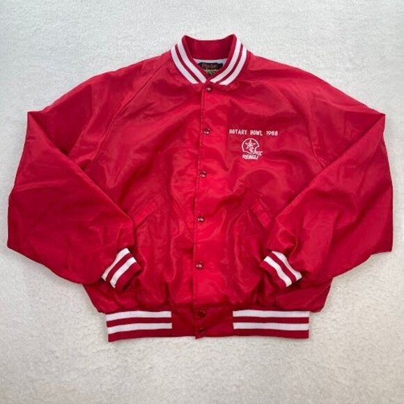 Pla-Jac by Dunbrooke Other - Vintage 80s Red Satin Utah "Rotary Bowl 1988" Bomber Jacket Size XL
